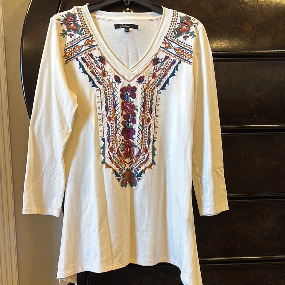 White Tunic with Multicolor Embroidery